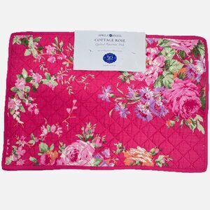 x4 April Cornell Cottage Rose Pink Floral Quilted Placemat Set Cotton Easter NEW